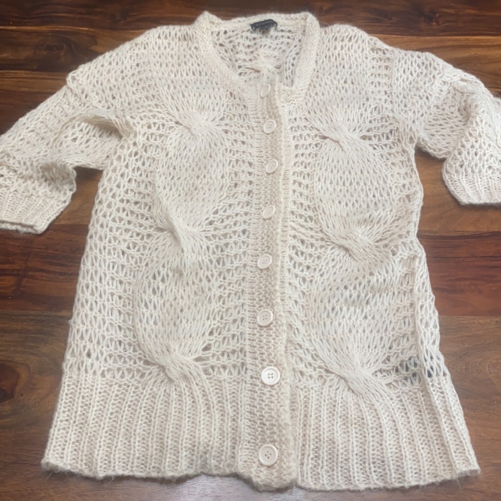 Witchery Knit Beige 3/4 Sleeve Wool Mohair Cardigan